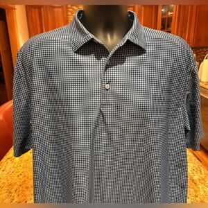 Peter Millar men’s Summer Comfort golf polo. Sharp navy Gingham plaid. Large